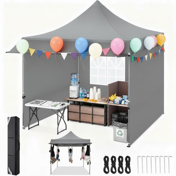 COBIZI 10x10 Heavy Duty Pop Up Canopy, Waterproof 420D Oxford, UPF 50+,Removable Awning and Sidewalls, Easy Setup Outdoor Tent for Wedding/Market/Backyard, with Storage Bag, Black