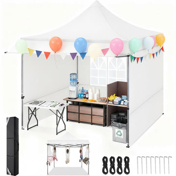 COBIZI 10x10 Heavy Duty Pop Up Canopy, Waterproof 420D Oxford, UPF 50+,Removable Awning and Sidewalls, Easy Setup Outdoor Tent for Wedding/Market/Backyard, with Storage Bag, White