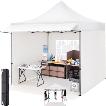 COBIZI 10x10 Heavy Duty Pop up Canopy with Awning and Sidewalls, Easy Setup, Waterproof Tent, UPF 50+, White