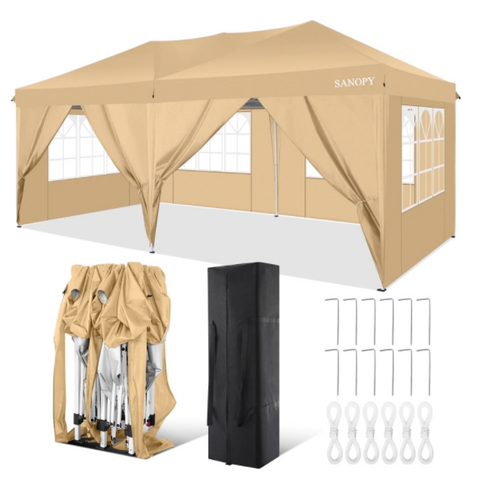 SANOPY 10' x 20' EZ Pop Up Canopy Tent Party Tent Outdoor Event Instant Tent Gazebo with 6 Removable Sidewalls and Carry Bag