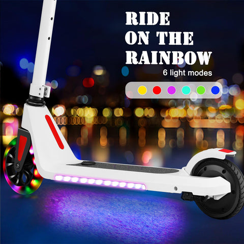 120W Electric Scooter | 2 Speeds and Height Adjustable | Max Load 110lbs | Vibrant Rainbow Wheel for Kids Ages 6+
