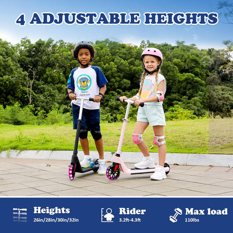 120W Electric Scooter | 2 Speeds and Height Adjustable | Max Load 110lbs | Vibrant Rainbow Wheel for Kids Ages 6+