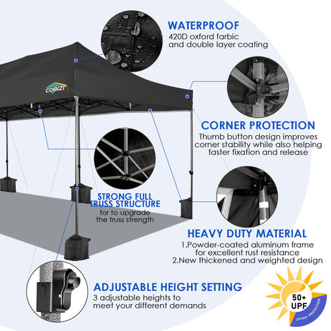 COBIZI 10'x30' Pop up Canopy, Party Tent Outdoor Event Instant Gazebo, Waterproof Commercial Heavy Duty Canopy for Events with 8 Sidewalls and 4 Sandbags, Wheeled Carry Bag, Blue