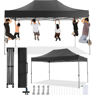 COBIZI 10x15ft Pop up Canopy, Heavy Duty Party Canopy Waterproof Commercial for Outdoor,Black