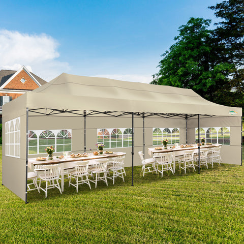 COBIZI 10'x30' Pop-Up-Überdachung, Partyzelt, Outdoor-Event-Sofortpavillon, wasserdichtes, kommerzielles, robustes Vordach für Veranstaltungen mit 8 Seitenwänden und 4 Sandsäcken, Tragetasche mit Rollen, Blau 