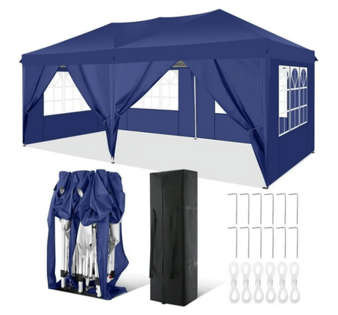 SANOPY 10' x 20' EZ Pop Up Canopy Tent Party Tent Outdoor Event Instant Tent Gazebo with 6 Removable Sidewalls and Carry Bag