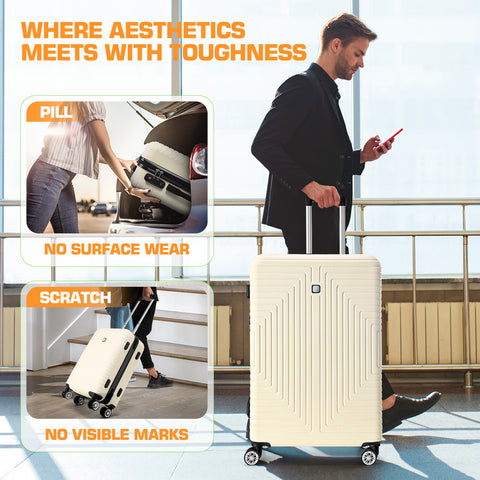 SANOPY 20" Expandable Carry-On Luggage Set, Hardside 3PCS Lightweight Suitcase Set with TSA Lock and Spinner Wheels, Beige