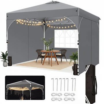 COBIZI 10x10 Pop Up Canopy Gazebo with Sidewalls,One-Push Center Lock,Easy Up Tent,UPF 50+ Waterproof Canopy for Outdoor Party,Event,Commercial Market,with Air Vent & Sandbags,Gray