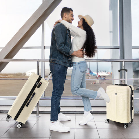 SANOPY 20" Expandable Carry-On Luggage Set, Hardside 3PCS Lightweight Suitcase Set with TSA Lock and Spinner Wheels, Beige