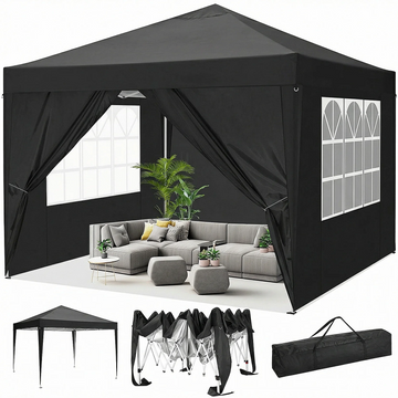 COBIZI 10x10 Pop up Canopy with 3 Sidewalls Waterproof Outdoor Canopy Gazebo Anti-UV Instant Foldable Canopy Tent for Party with Carry Bag,Dark Blue