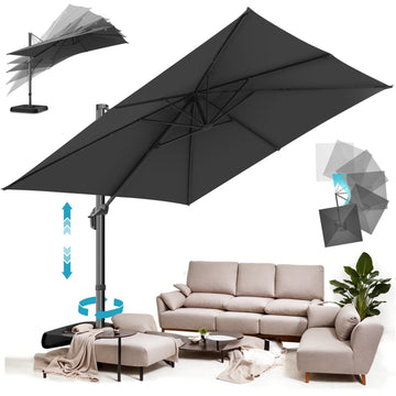 SANOPY 10x10 Cantilever Patio Umbrella Outdoor Patio Umbrella, 360 Degree Rotation Steel Market Patio Umbrella with Base, Crank, Tilt Button, Dark Blue