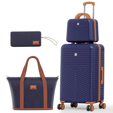 COBIZI Luggage Sets 4 Piece with 360° Spinner Wheels, Carry on Luggage with TSA Lock, Luitcases Hardshell ABS+PC, Suitcase Set for Travel, Blue(13/20+Travel Bag + Toiletry Bag)