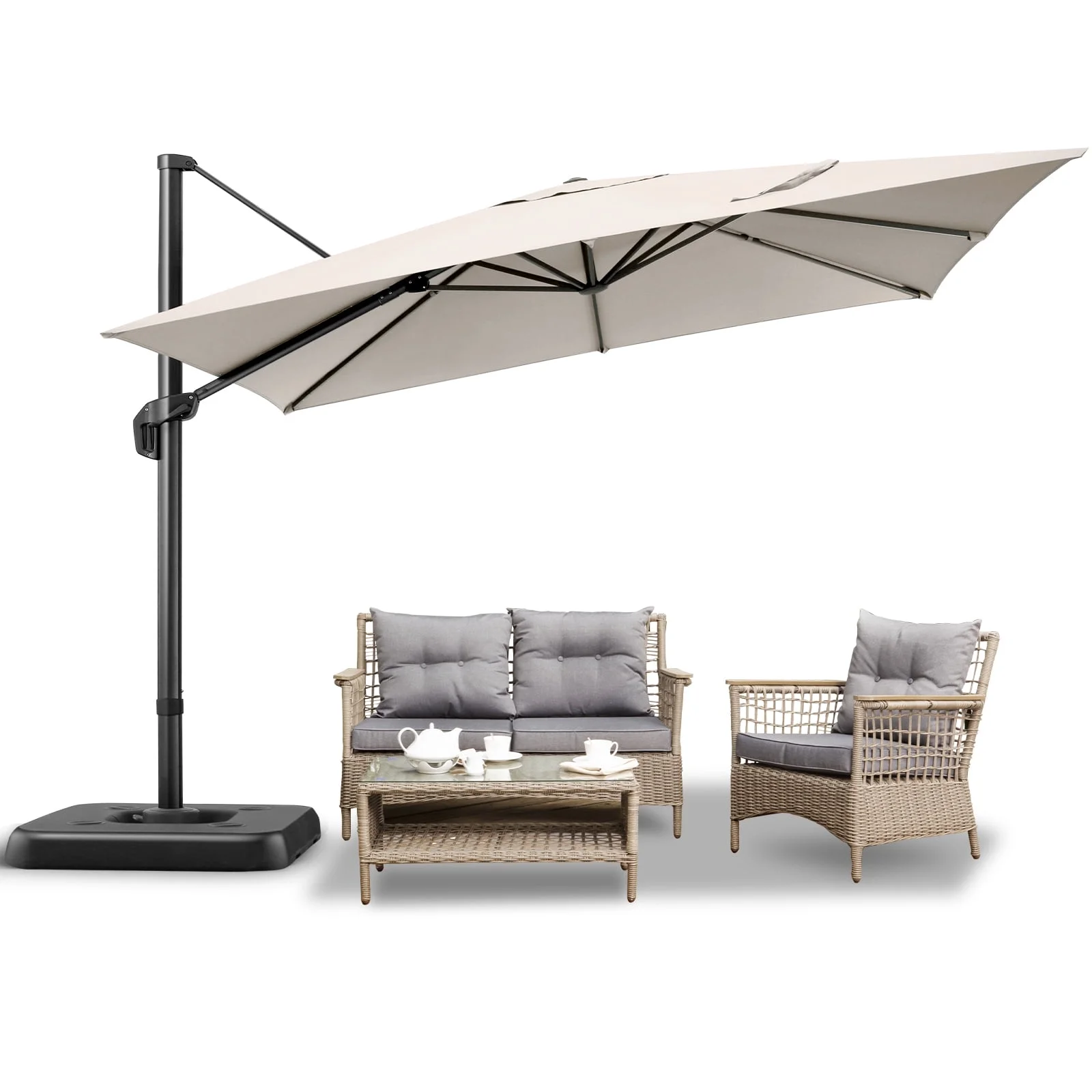 COBIZI 10x10ft Square Outdoor Patio Umbrella Cantilever Umbrella Large Offset Hanging Umbrella Aluminum Umbrella with 360°Rotation Adjustable Garden Pool Umbrella,Beige