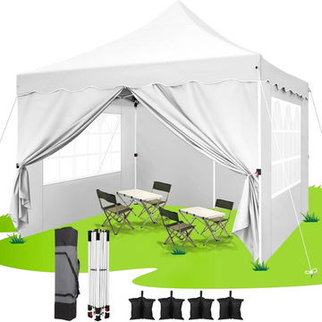 COBIZI 10x10 Pop Up Canopy with 4 Removable Sidewalls, Sandbags, Stakes & Ropes, Upf 50+ Easy Setup Canopy Tent Waterproof Outdoor Instant Portable Shelter for Business, Events, Vendor, Black