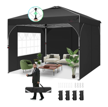 COBIZI 10x10 Pop Up Canopy Tent with Sidewalls,Waterproof Easy up Canopy for Camping,Outdoor Instant Folding Gazebo 10x10 Canopy for Party with Air vent,Reflective Strip,Carry Bag&Sandbags