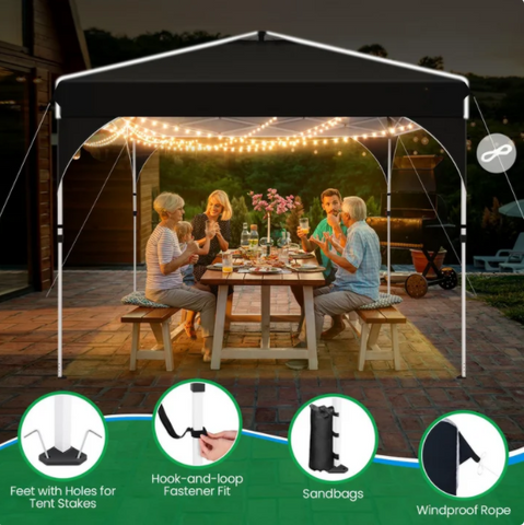COBIZI 10x10 Pop Up Canopy Tent with Sidewalls,Waterproof Easy up Canopy for Camping,Outdoor Instant Folding Gazebo 10x10 Canopy for Party with Air vent,Reflective Strip,Carry Bag&Sandbags