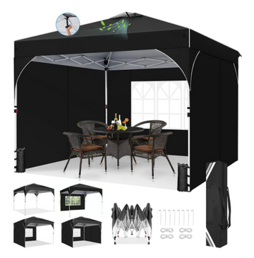 COBIZI 10x10 Pop Up Canopy with Sidewalls,Waterproof Easy up Canopy for Camping,Outdoor Instant Folding Gazebo 10x10 Canopy for Party with Carry Bag&Sandbags,Black