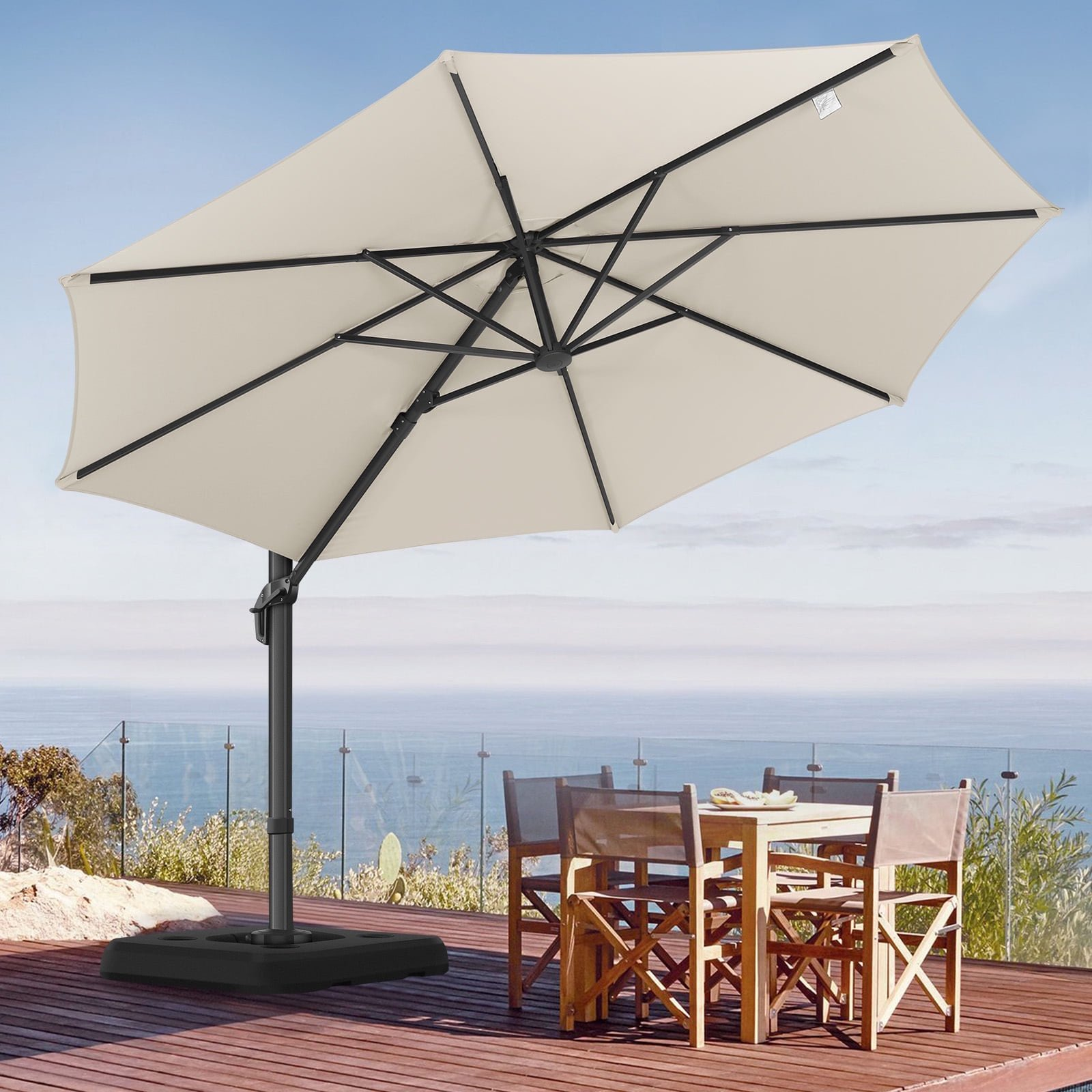 COBIZI 10ft Offset Hanging Market Patio Umbrella with Easy Tilt Adjustment, Outdoor Cantilever Round Umbrella Aluminum Umbrella with 360-degree Rotation for Garden Deck Pool Patio, Beige