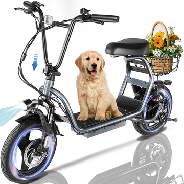SANOPY Electric Scooter with Seat, 819W Peak 500Wh Battery 25 Miles Range 20Mph Top Speed, Foldable Electric Scooter for Adults with Basket, Gray