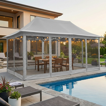 COBIZI 10x20 Gazebo Tent Outdoor Pop up Gazebo Canopy Shelter with Mosquito Netting, Light Gray