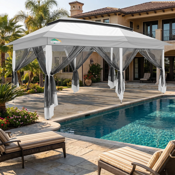 COBIZI 12x20 Pop-up Gazebo Patio Gazebo Outdoor Gazebo Canopy with Mosquito Netting Patio Tent Backyard Canopy with 2-Tiered Vented Top 3 Adjustable Height and 144 Square Ft of Shade, Light Gray
