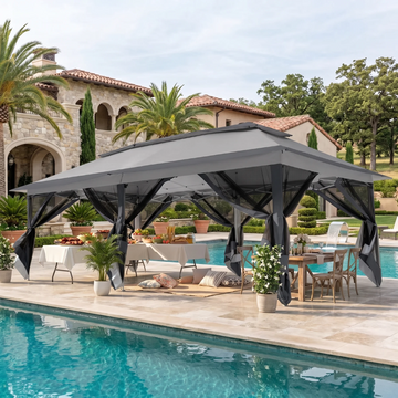 COBIZI 12x20 Pop-up Gazebo Patio Gazebo Outdoor Gazebo Canopy with Mosquito Netting Patio Tent Backyard Canopy with 2-Tiered Vented Top 3 Adjustable Height and 144 Square Ft of Shade, Dark Gray