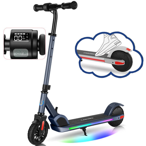 CAROMA Electric Scooter, Foldable Electric Scooter for Kids Ages 8-15, Up to 10 MPH & 7 Miles, LED Display, Colorful LED Lights, Lightweight Kids Electric Scooter