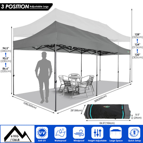 COBIZI 10'x30' Pop up Canopy, Party Tent Outdoor Event Instant Gazebo, Waterproof Commercial Heavy Duty Canopy for Events with 8 Sidewalls and 4 Sandbags, Wheeled Carry Bag, Blue