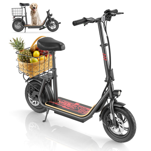 Electric Scooters with Seat for Adults, 350W(Peak 560W) Motor, 12 Miles Long Range, 20 MPH Top Speed, Foldable E Bike for Commuting with Basket,Yellow