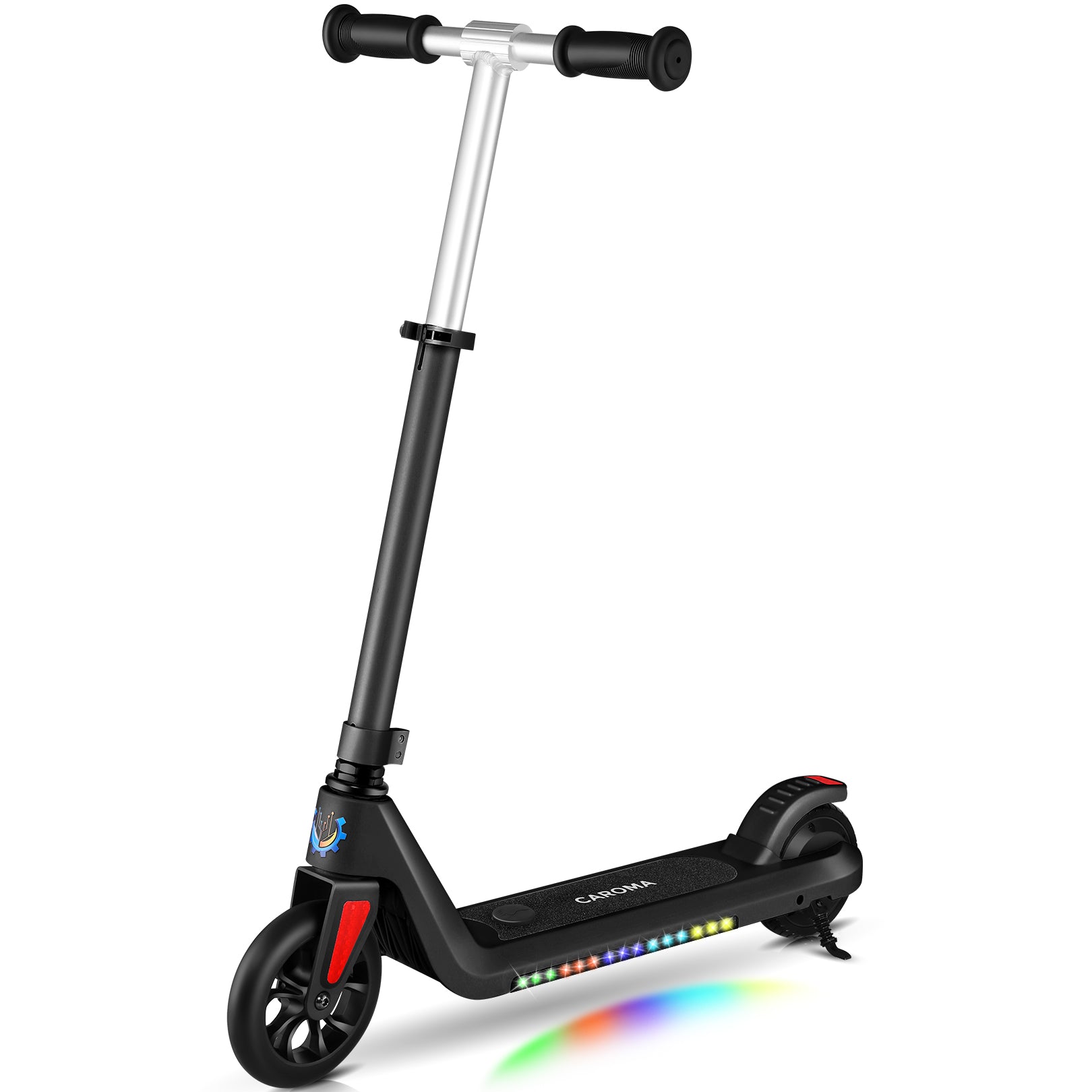 Caroma 22V Electric Scooter for Kids Ages 6-12, Powered E-Scooter with Speeds of 6 MPH, 5" Solid Rubber Wheels UL2272 Certification, Lightweight Electric Kick Scooter for Kids Boy Girl Black