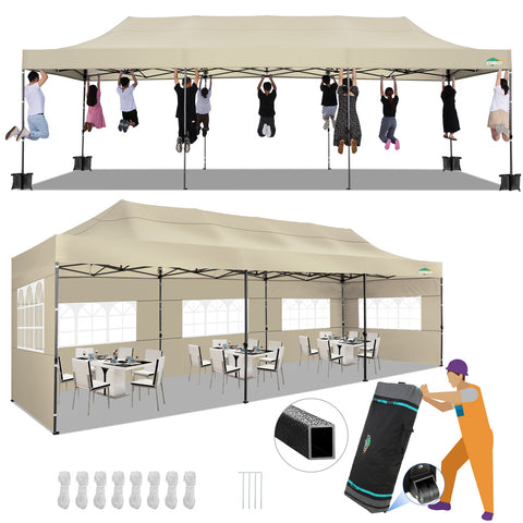 COBIZI 10'x30' Pop-Up-Überdachung, Partyzelt, Outdoor-Event-Sofortpavillon, wasserdichtes, kommerzielles, robustes Vordach für Veranstaltungen mit 8 Seitenwänden und 4 Sandsäcken, Tragetasche mit Rollen, Blau 