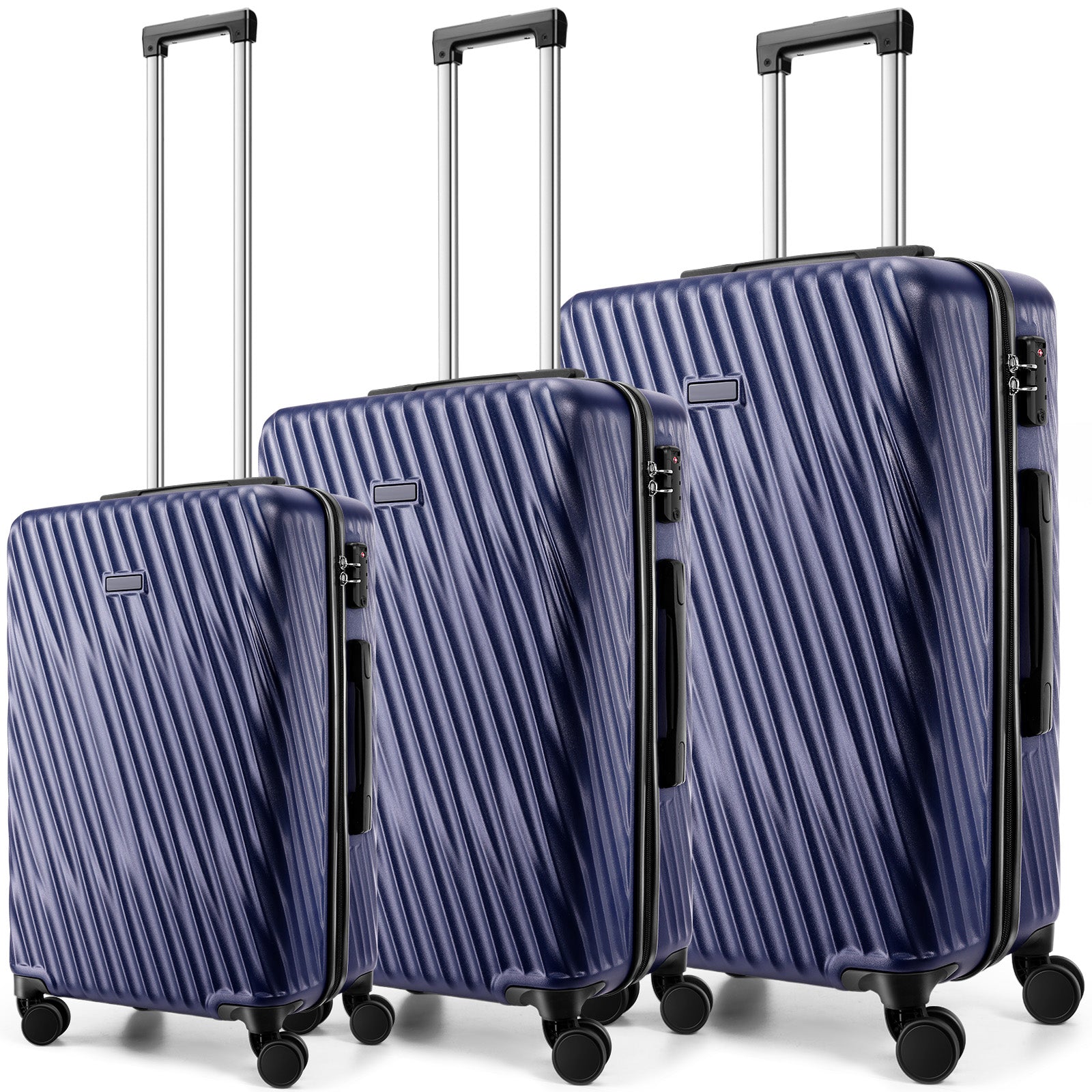 COBIZI 3 Piece Luggage Sets with Wheels, Hardshell 3 Pc Suitcases with TSA Lock Hardside & Lightweight 3-Piece Hardshell Luggage Sets for Travel 20in 24in 28in(Dark Blue)