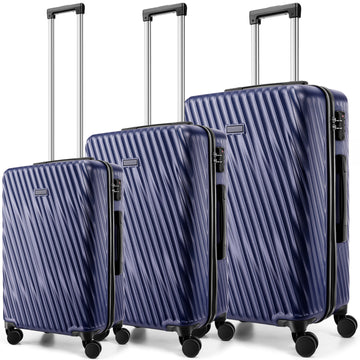 COBIZI 3 Piece Luggage Sets with Wheels, Hardshell 3 Pc Suitcases with TSA Lock Hardside & Lightweight 3-Piece Hardshell Luggage Sets for Travel 20in 24in 28in(Dark Blue)