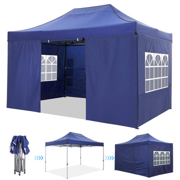 COBIZI 10x15ft Pop up Canopy, Easy up Heavy Duty Canopy Tent with 4 Removable Sidewalls,Blue
