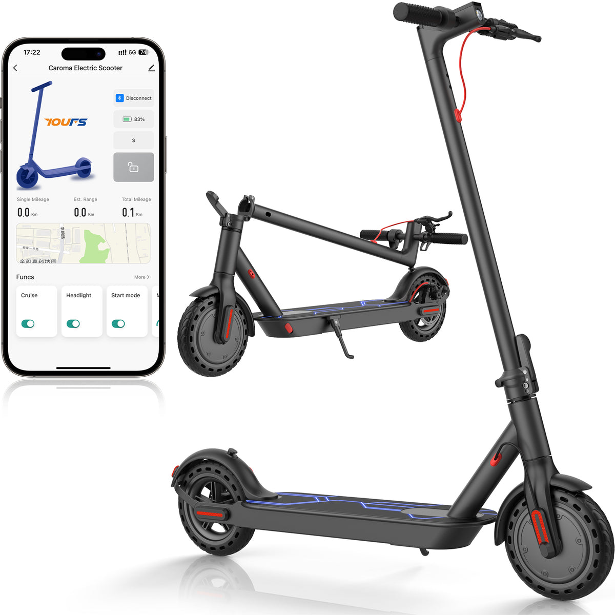 Caroma Electic Scooter For Adults And Teens, 15 Miles Range & 15.5MPH Top Speed, Powerful 350W E-Scooter, Folding Scooters With 8.5” Solid Tires, Lightweight And Max Load Up To 265lbs