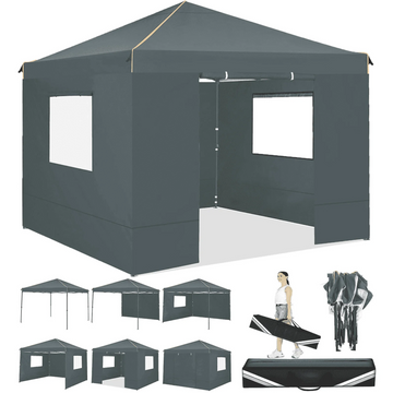 COBIZI 10x10 Pop Up Canopy Tent, Instant Canopy with-Push Center Lock, Air Vent, Removable Sidewalls and Reflective Strips, Outdoor Tent for Party, Camping, Beach, Market,Gray