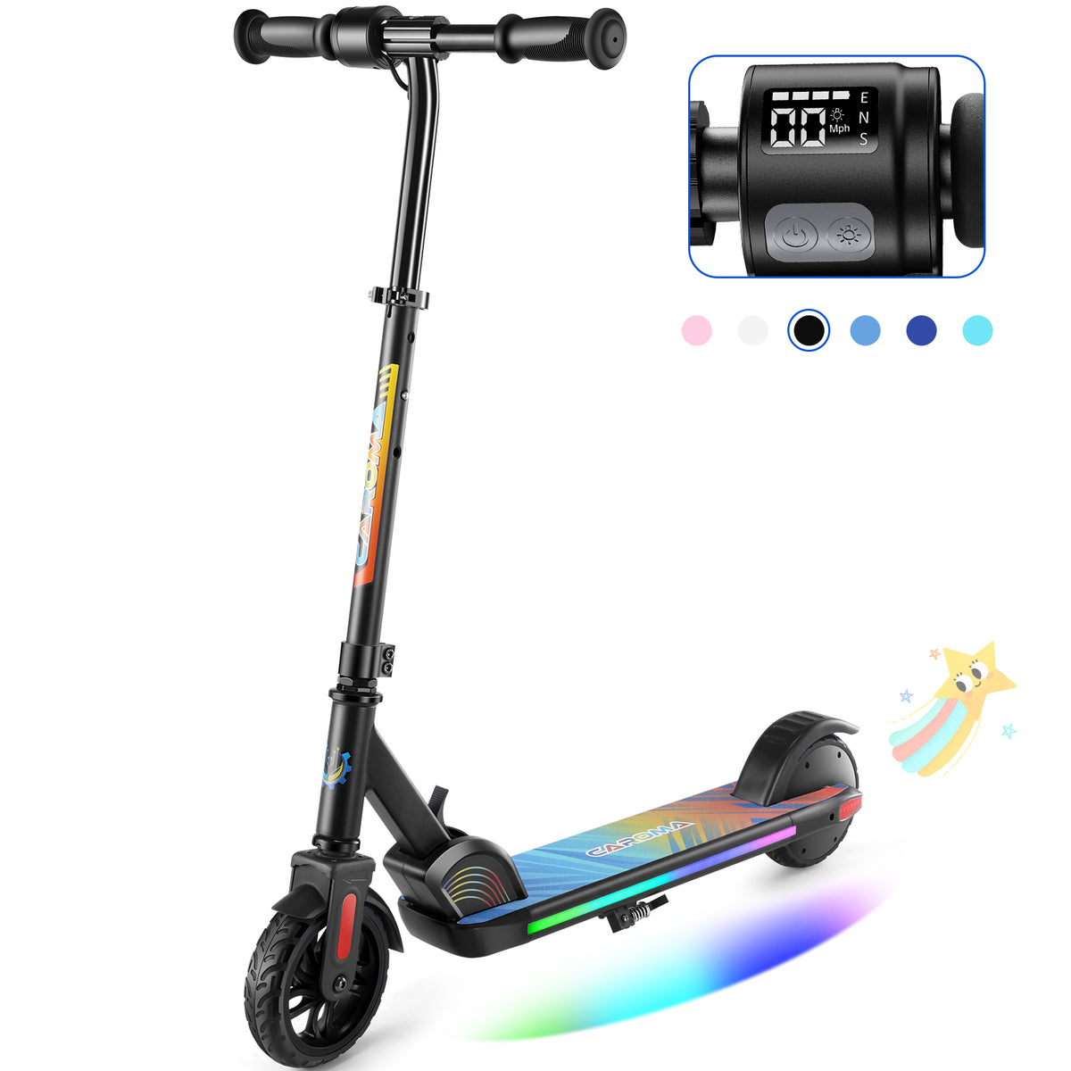 Caroma Kids Electric Scooter, 180W Electric Scooter| Adjustable Speed and Handlebar | Max Load 132lbs | LED Visible Display for Kids Ages 6+,Ideal Gifts for Kids