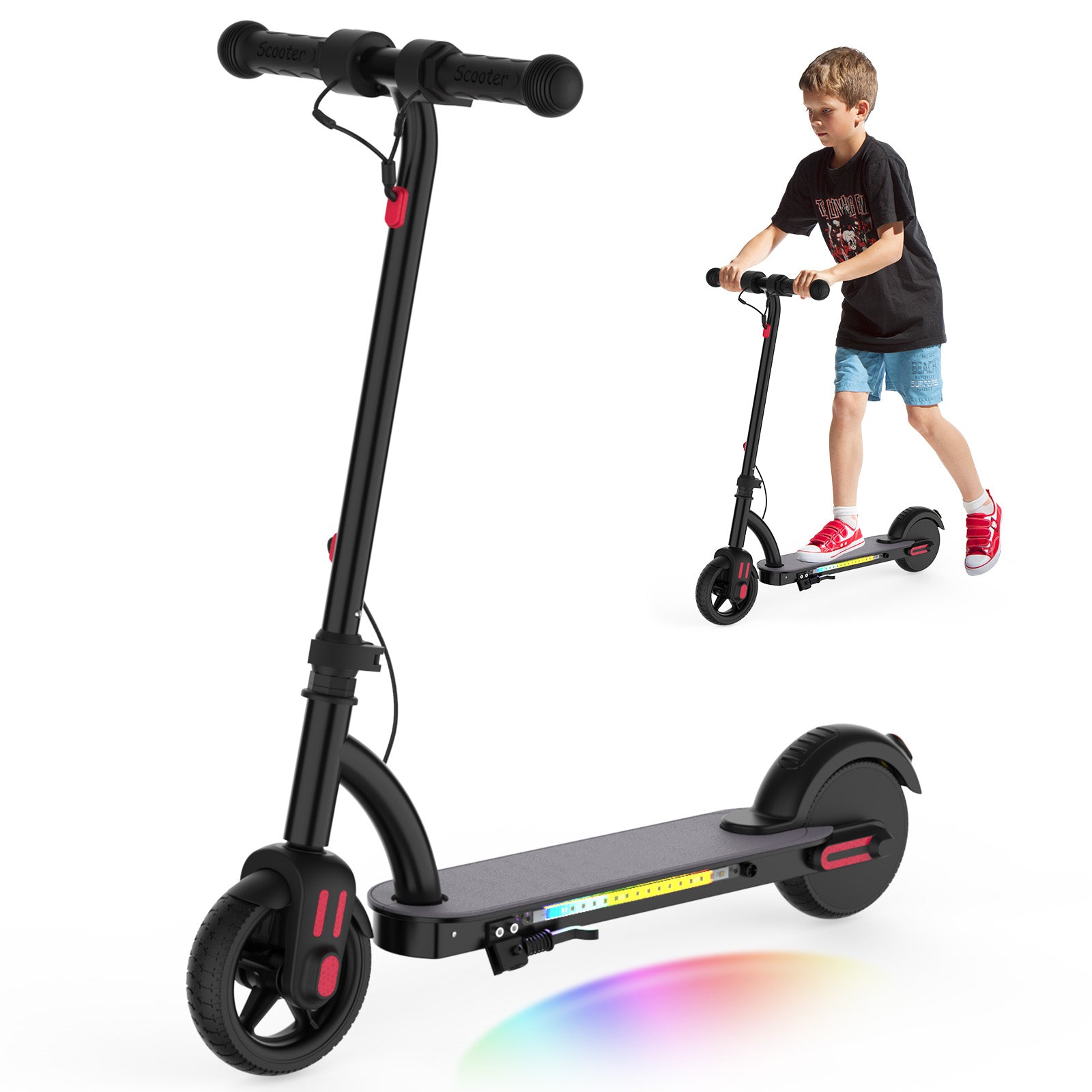 COBIZI Electric Scooter for Kids Ages 6-12, 10 mph, 80 mins Ride Time, 150W Motor, Adjustable Speed & Height, Colorful Lights,LED Display,Foldable Kids Electric Scooter,Black