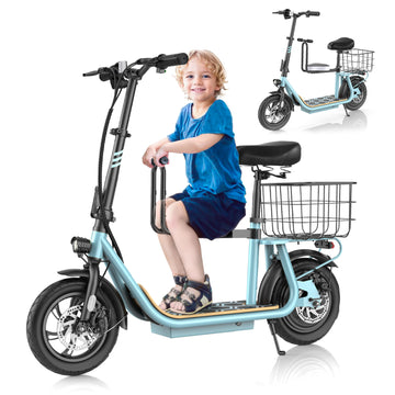 COBIZI Electric Scooter for Adults, Detachable Child Bike Seat, 20MPH&12 Miles Max Range, 350W Motor, 12 inch Commuter E Scooter with Seat