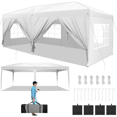 COBIZI10x20 Pop Up Canopy Tent for Parties, Easy Up Outdoor Gazebo Commercial Event Tent with 6 Sidewalls & 4 Sandbags & Top Reinforced for Wedding Backyard Patio, Khaki