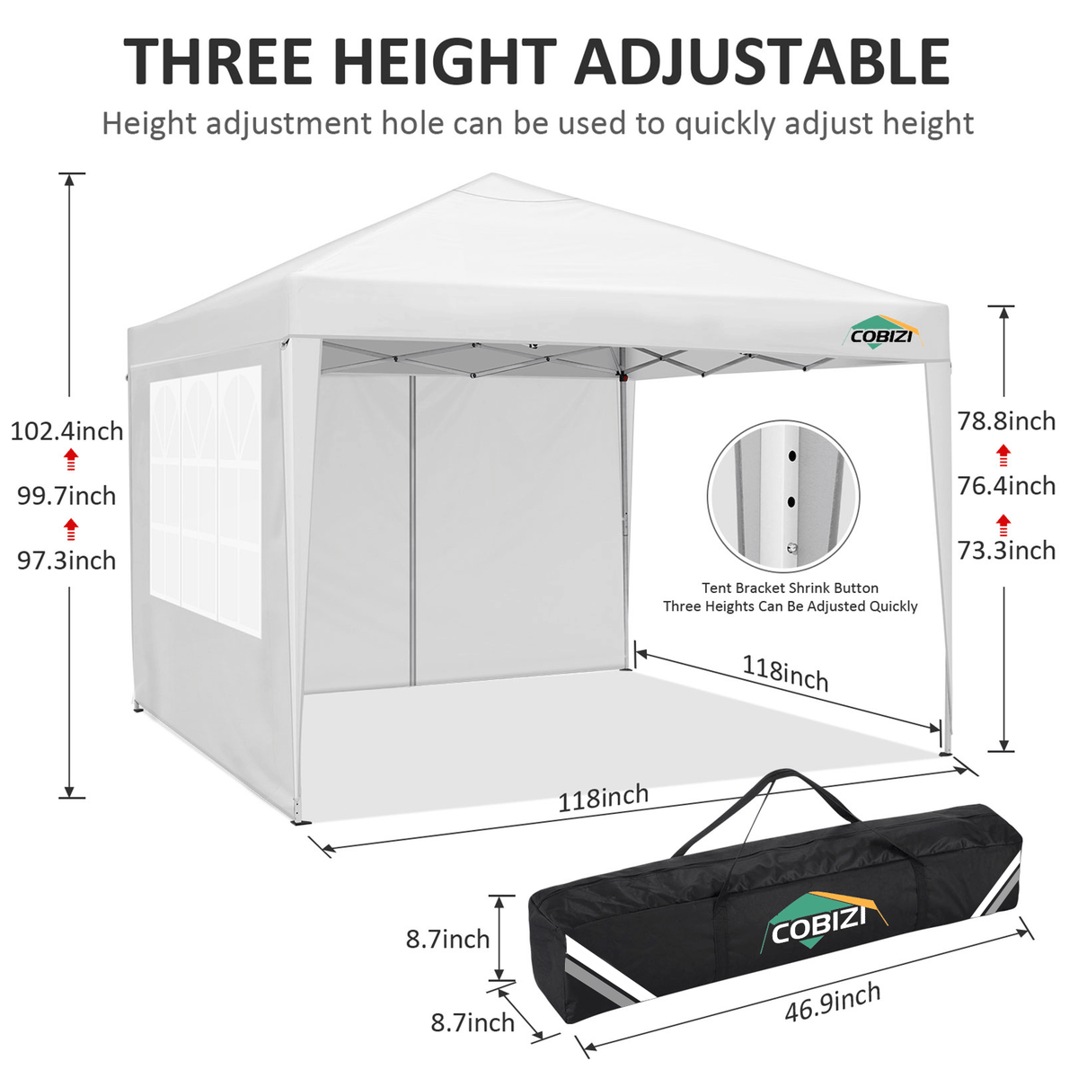 COBIZI 10x10ft Popup Canopy Waterproof Canopy with 4 Sidewalls Outdoor Commercial Instant Shelter Beach Camping Canopy Tent for Party