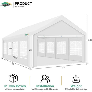 COBIZI 13x26 Heavy Duty Canopy Tent, Party Wedding Tent with Removable Sidewalls, 100% Waterproof