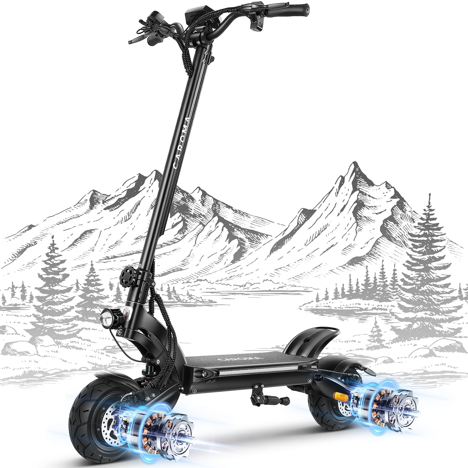Caroma Electric Scooter Adults, 1600W Motor, 37 Miles Range & 36 mph, 8.5" off Road Penumatic Tires Electric Scooter, Foldable Electric Scooter with Dual Shock Absorption & Double Braking System