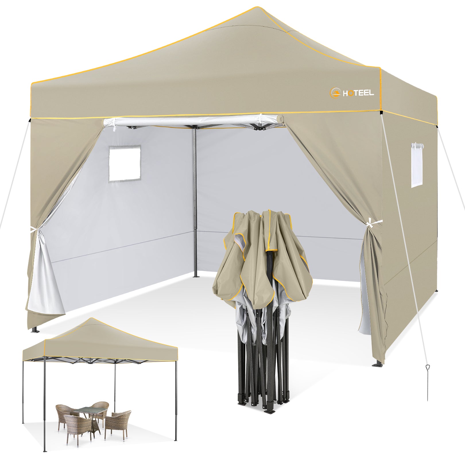 HOTEEL Canopy 10x10 Pop Up Canopy Instant Tents for Party,Camping,Commercial,Waterproof Gazebo with 4 Removable Sidewalls, Carry Bag(Upgraded Frame&Windproof)