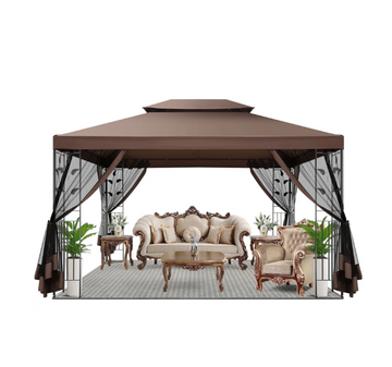 SANOPY 10'x13.3' Metal Patio Gazebo, Outdoor Gazebo Canopy Tent for Backyard with Mesh Curtains, Gazebos Shelter with Display Shelves, Steel Frame, Patio Covers for Tailgate