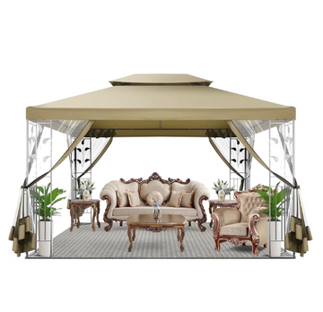 SANOPY 10'x13.3' Metal Patio Gazebo, Outdoor Gazebo Canopy Tent for Backyard with Mesh Curtains, Gazebos Shelter with Display Shelves, Steel Frame, Patio Covers for Tailgate