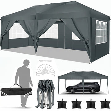 COBIZI 10x20 EZ Pop Up Canopy Tent Party Tent Outdoor Event Protable Instant Shelter Tent Gazebo with 6 Removable Sidewalls and Carry Bag,Gray