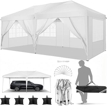 COBIZI1 0x20 Pop Up Canopy Tent, 10X20 Canopy with 6 Removable Sidewalls, Easy Up Party Tent for Outdoor Events, Portable Instant Shelter Gazebo, Outdoor Canopy with Carry Bag,White