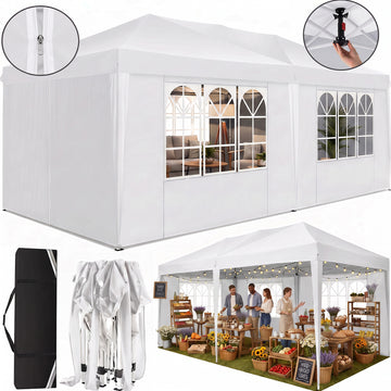 COBIZI 10x20 Pop Up Canopy Tent with 1-Push Center Lock, Easy Up Canopy Tent with 6 Removable Sidewalls, Instant Outdoor Party Tent for Events,White