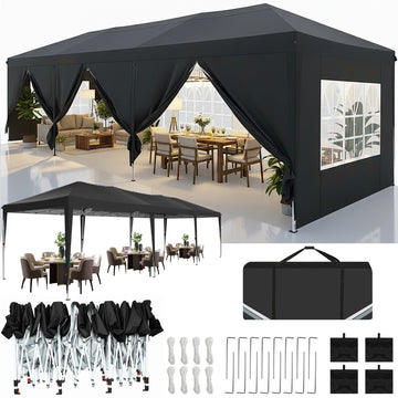 COBIZI 10x30 Canopy Party Tent with 8 Sidewalls,Waterproof UPF 50+ 0utdoor Wedding Event Tents for Parties Backyard Pop up Canopy Gazebo with 4 Sand Bags&Carry Bags,Black
